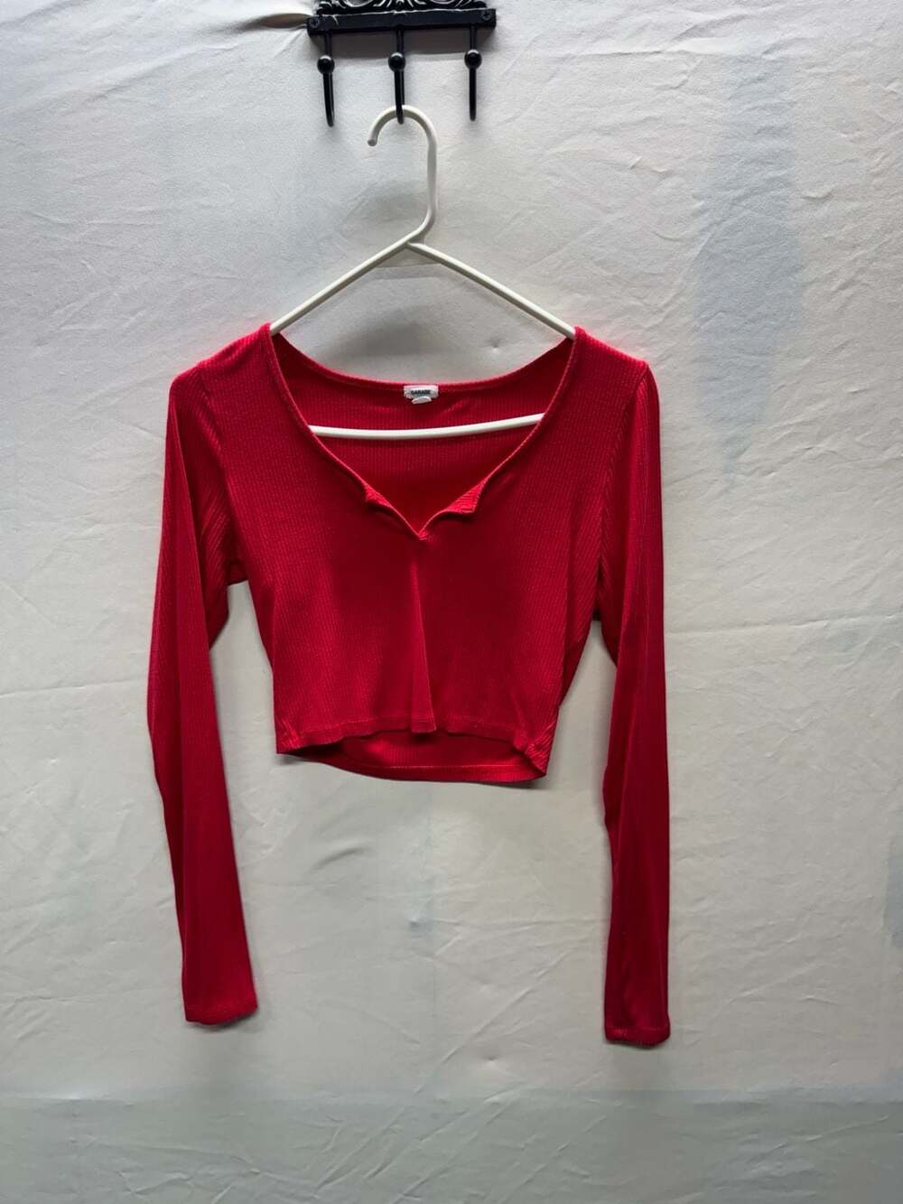 Garage Notch Front Crop Top Size P/S Red Long Sleeve Ribbed